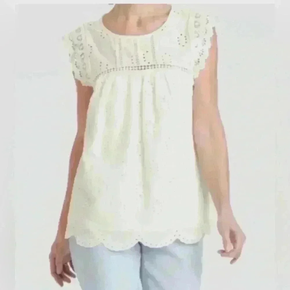 Knox Rose Women's Summer Eyelet‎ Tank Top White Sleeveless Size Small babydoll